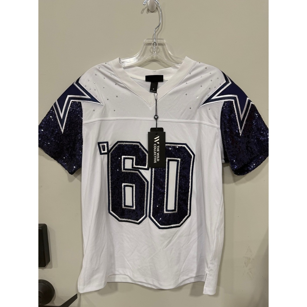 Wild Collective Dallas Cowboys Womens Small '60 Sequin Rhinestone Jersey NWT